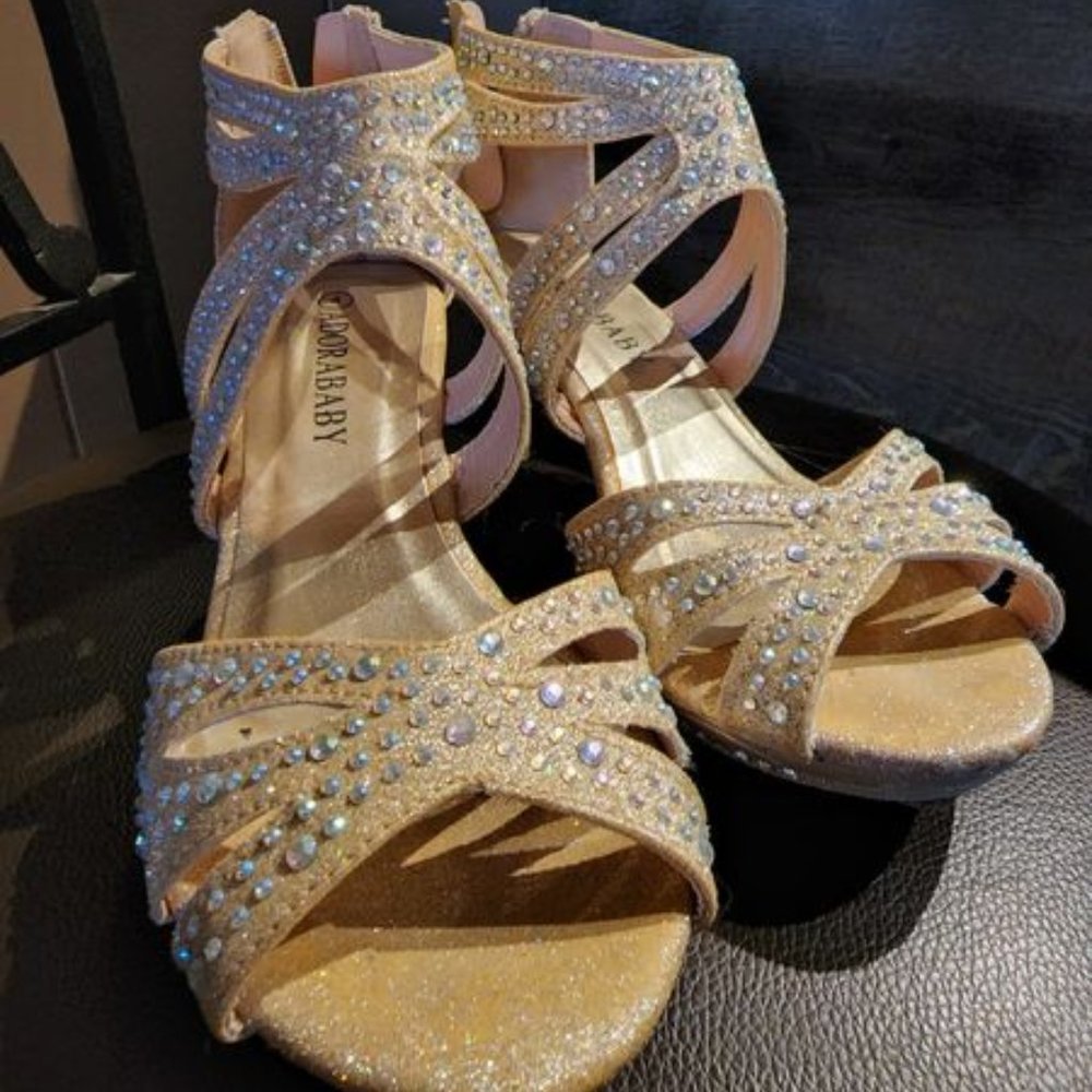 Girl's Champagne Pageant kitten heels shoes